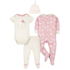 4-Piece Organic Baby Girls Bunny Gift Set