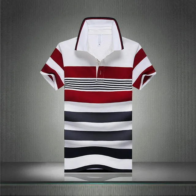 92% Cotton camisa Men Polo Shirt  2015 Casual Striped Slim short sleeves ASIAN SIZE M-4XL