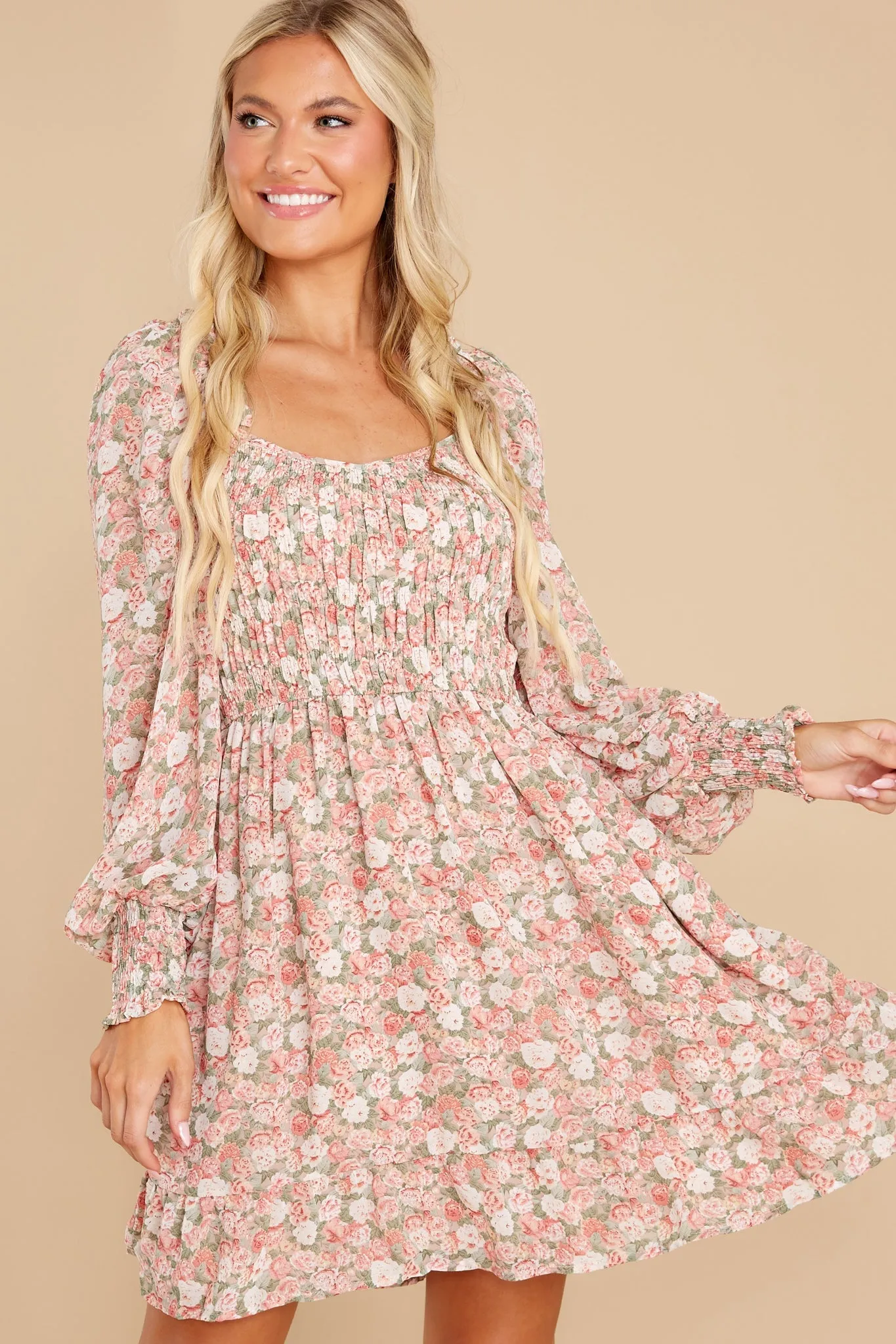 Among The Roses Blush Multi Floral Print Dress