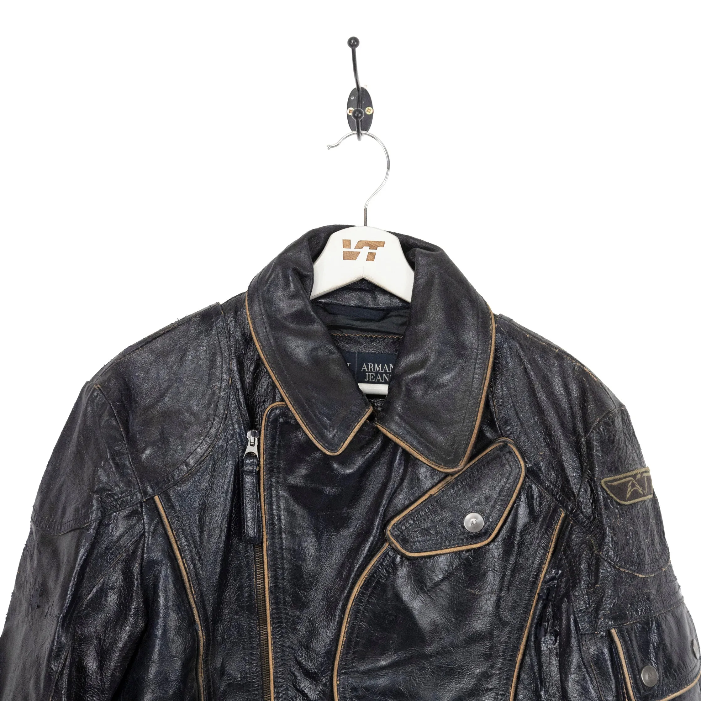 Armani Jeans Contrast Hem Leather Jacket