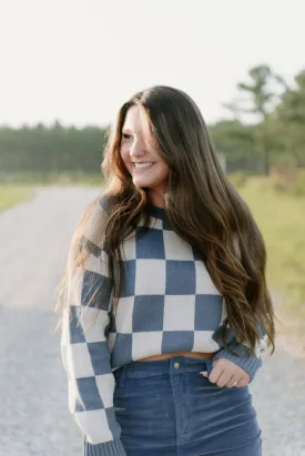 Blue & Cream Checkered Sweater