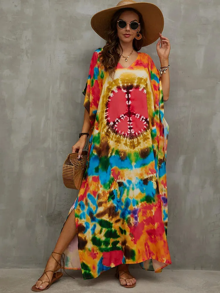 Bohemian Plus Size Kaftan Maxi Dress – Elegant Summer Beachwear & Swimsuit Cover-Up