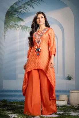 Bright Orange Bandhani Printed Kurta Set