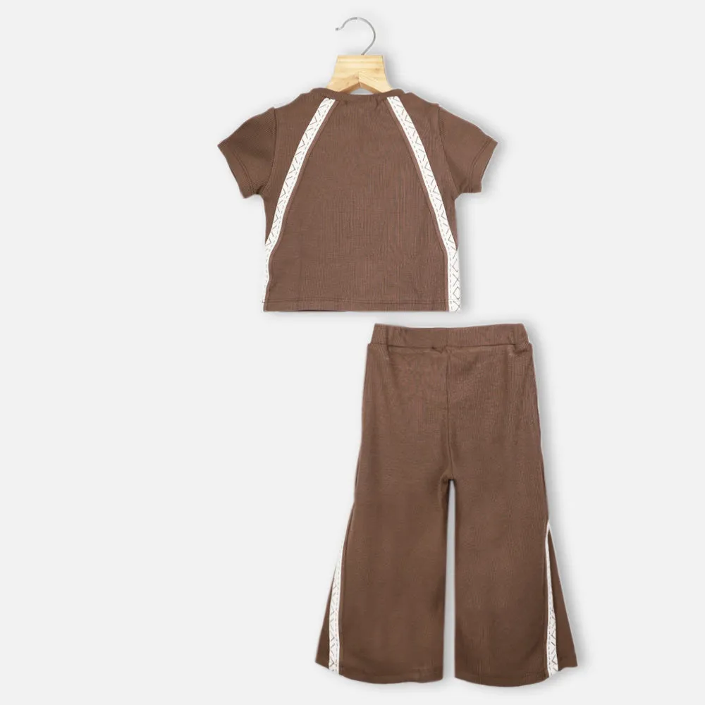 Brown & Black Top With Wide Leg Pants Co-Ord Set