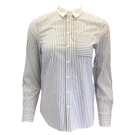 Brunello Cucinelli Grey / White Monili Beaded Detail Striped Button-down Cotton Shirt