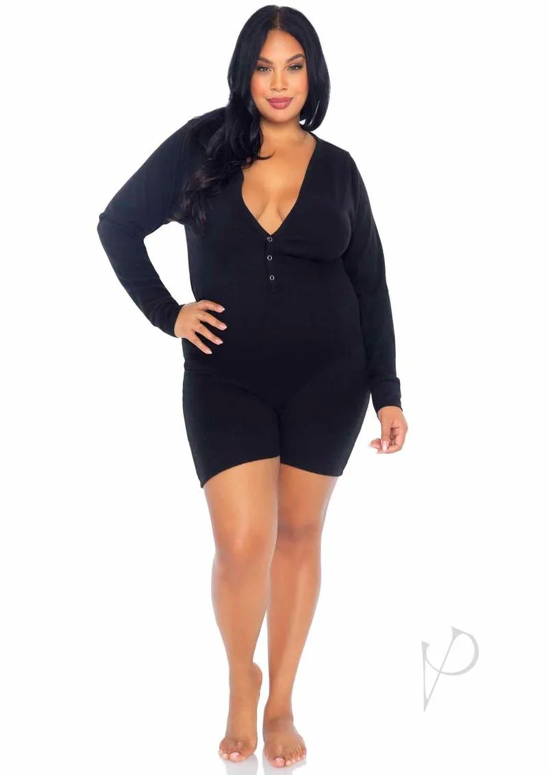 Brushed Romper Long John/flap 3x/4x Blk