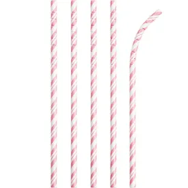 Bulk Classic Pink and White Striped Flex Paper Straws (144 per Case)