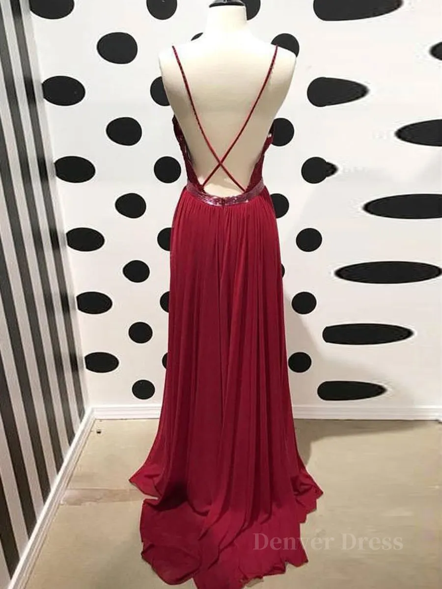 Burgundy A Line V Neck Backless Lace Tulle Long Prom Dresses Burgundy Lace Formal Dresses Burgundy Evening Dresses