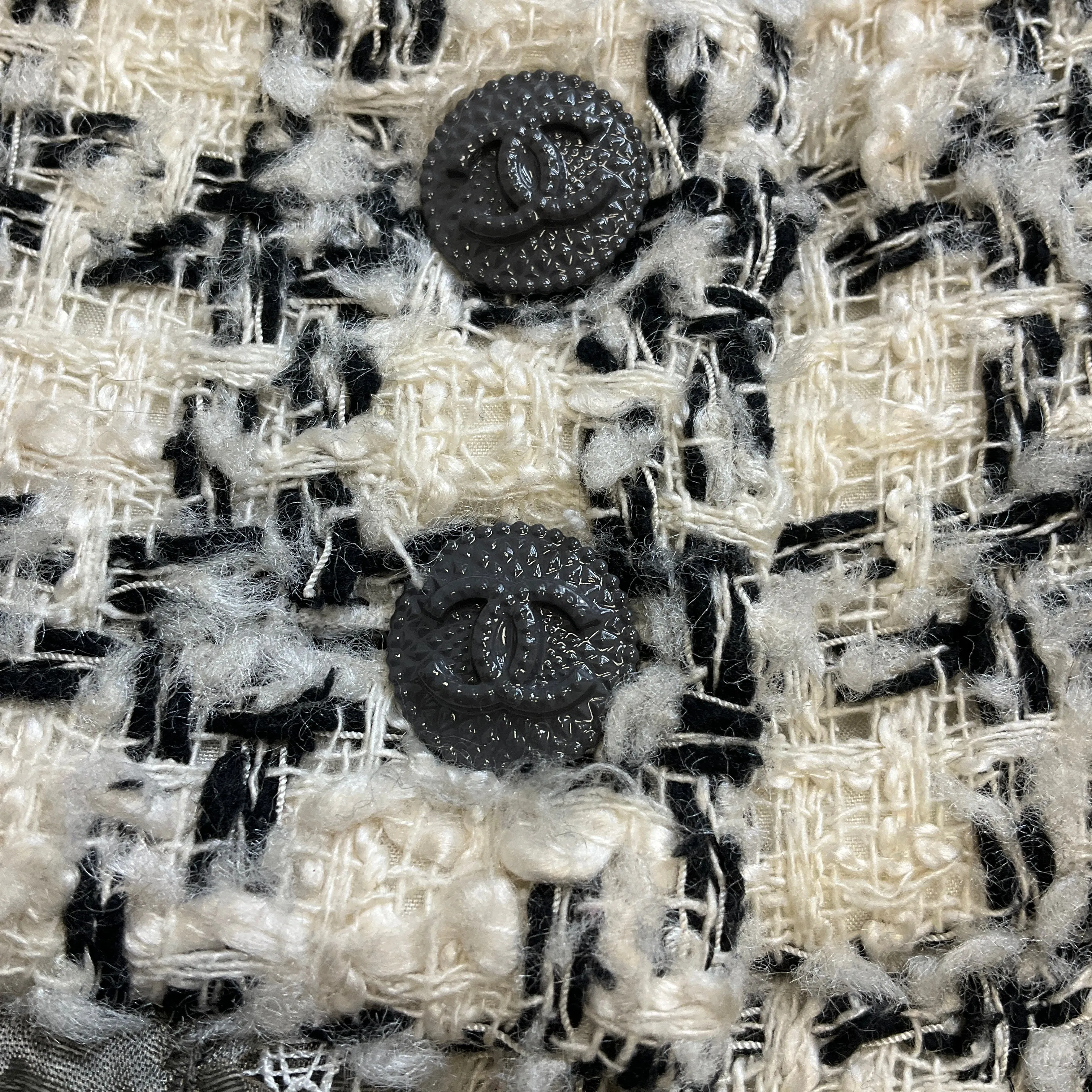 Chanel Ivory / Black / Grey 2009 Ribbon Trimmed Boucle Tweed Skirt