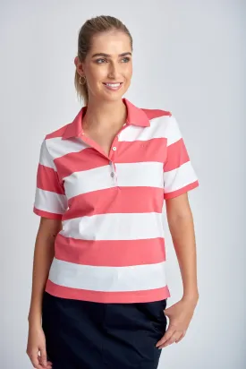 Cotton Striped Classic Fit Polo Shirt Coral/White