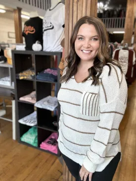 Cream & Brown Striped Sweater