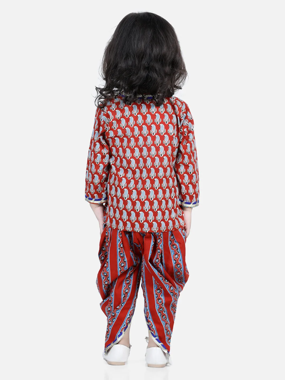 Front Open Pure Cotton Angrakha Top with Harem pant Co Ords Indo Western Clothing Sets- Red