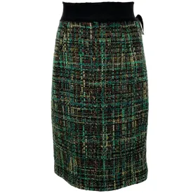 Giambattista Valli Greed Tweed Skirt with Frayed Grosgrain Waistband