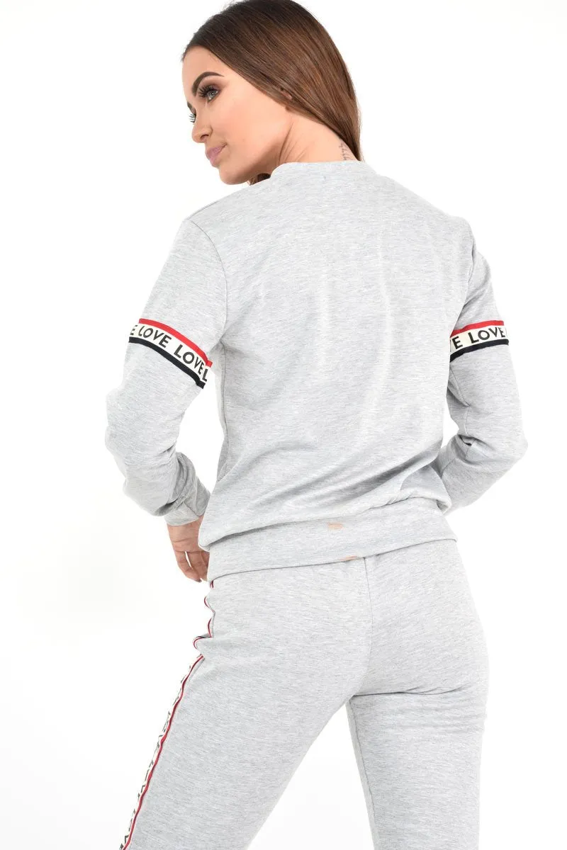 Grey Love Slogan Tape Loungewear Set - Kaisy