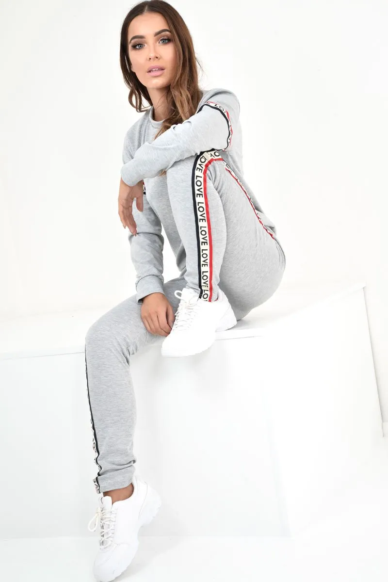 Grey Love Slogan Tape Loungewear Set - Kaisy