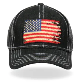 Hot Leathers GSH1030 Denim Tattered Flag Trucker Hat