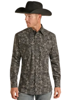 Men's Rock & Roll Bandana Print Flex Long Sleeve Shirt