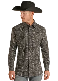 Men's Rock & Roll Bandana Print Flex Long Sleeve Shirt