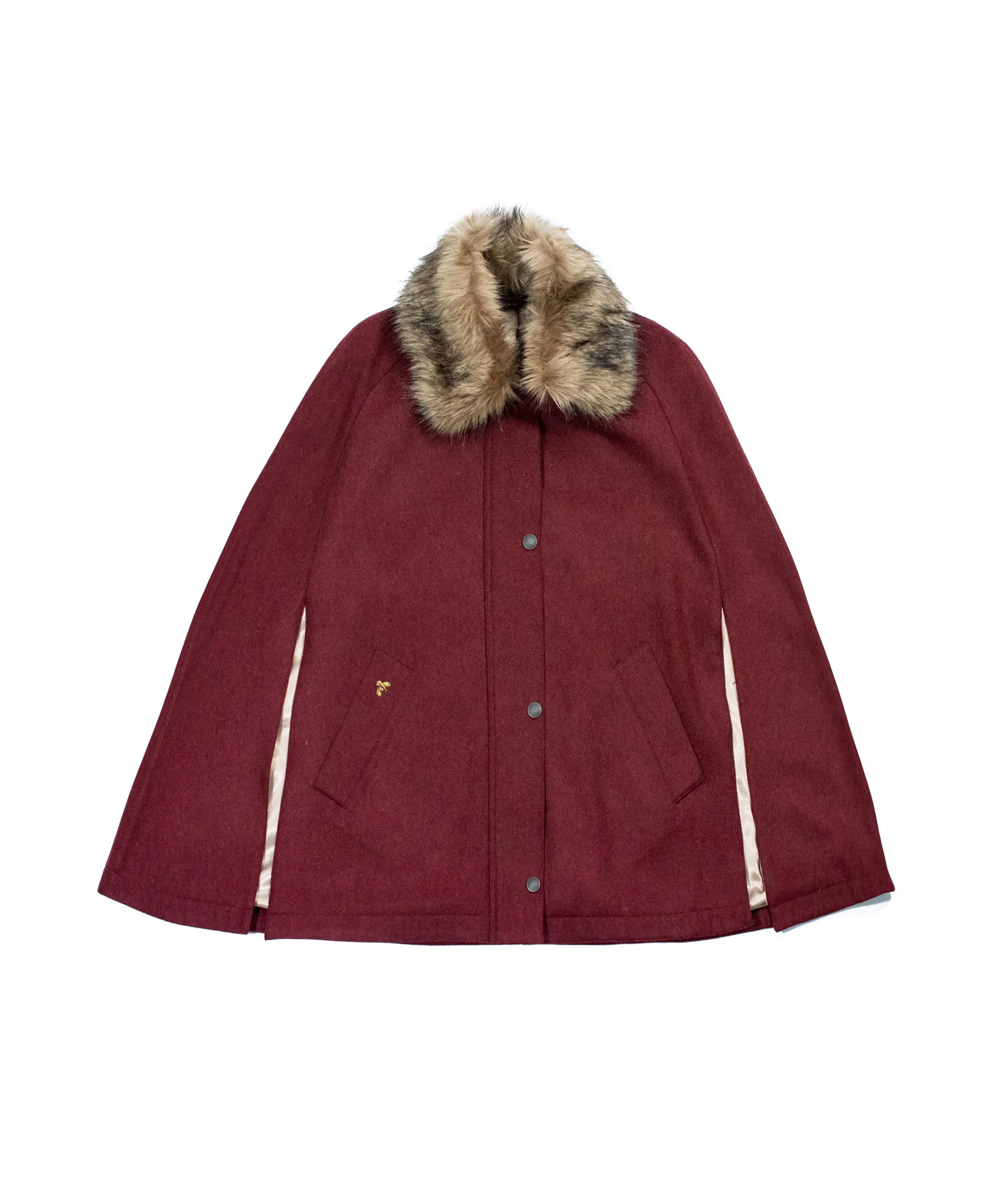 Newbury Tweed Cape with Faux Fur Collar - Berry