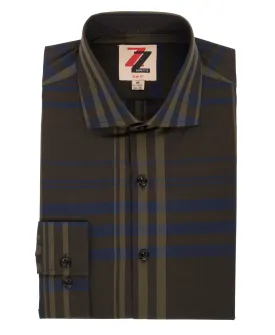 Olive Striped Slim Fit Casual Shirt - Jasper