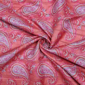 Orange Paisley Print Dobbysser Silk Fabric