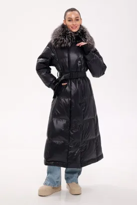 Pre-order. Ships November 20. Genuine Silver Fox Fur Trim Down Fill Coat