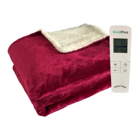 Raspberry Red Flannel Sherpa Heated Throw INTELI-TEMP