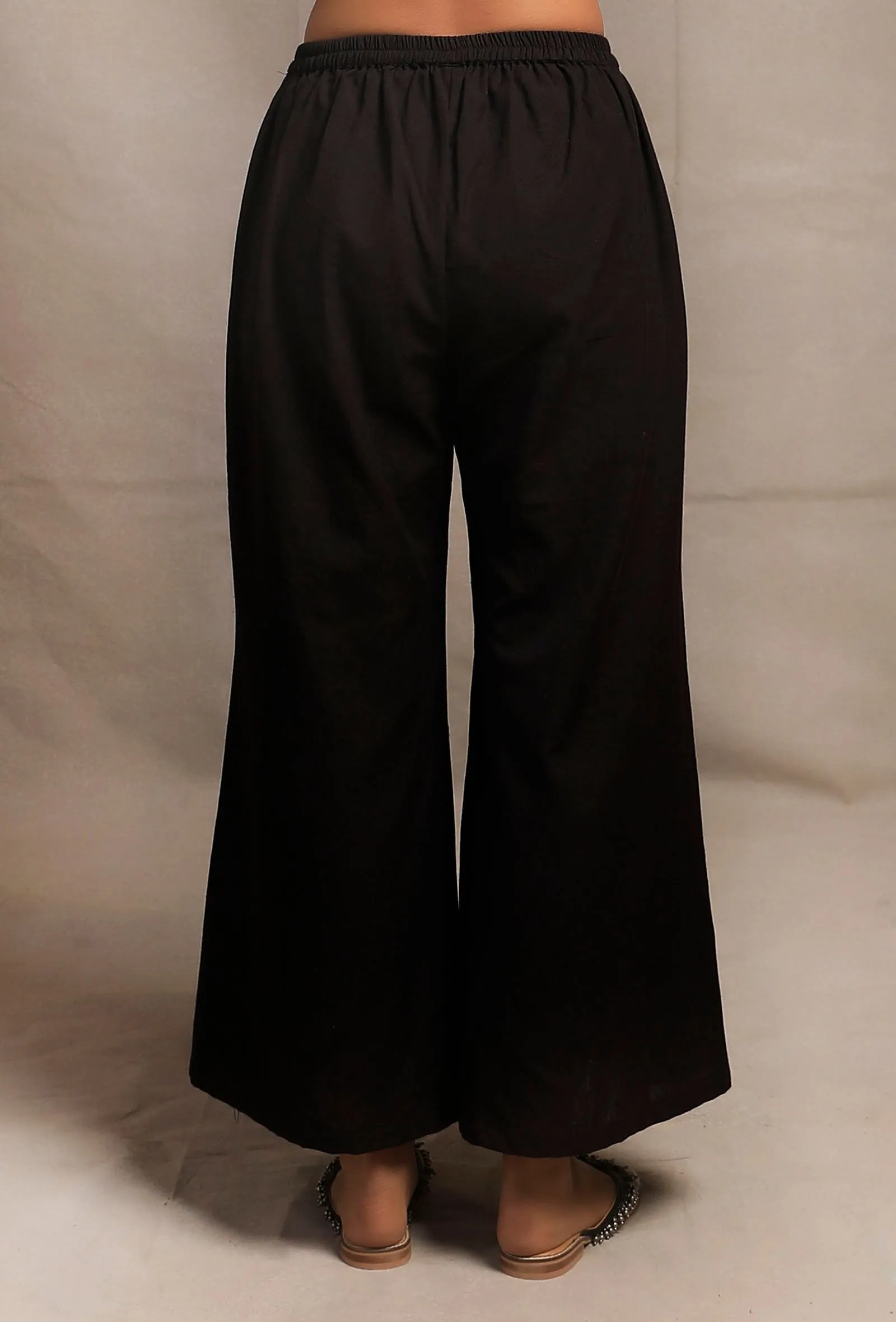 Set of 2: Black Asymmetrical Front Tie Robe with Black palazzo Pants