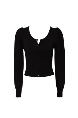 Wanda Black Ribbed Buttoned Cardigan