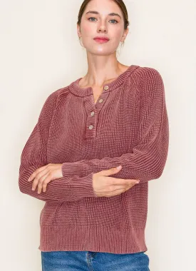 Washed Yarn Pullover Sweater in Wine by Staccato